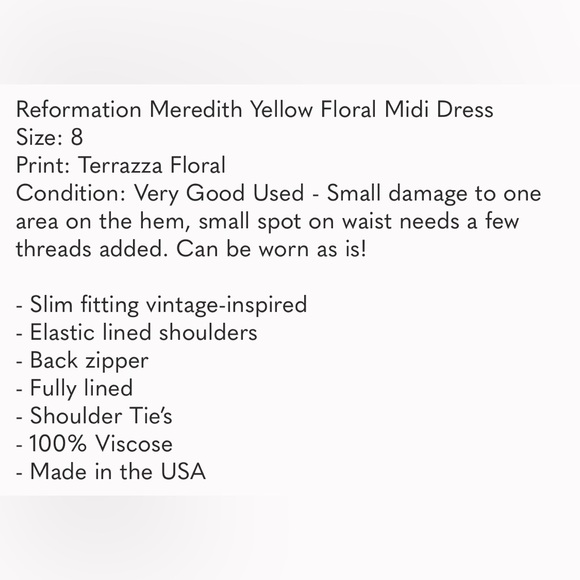 Reformation Meredith Yellow Floral Midi Dress in Terrazza Floral Size 8 - Picture 12 of 12